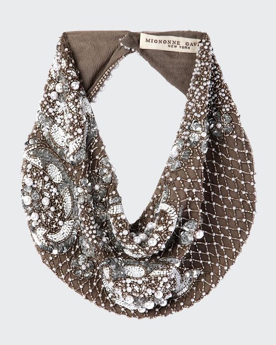 Le Charlot Beaded Scarf Necklace, Gray