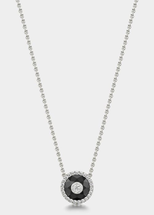 18k White Gold 7mm Halo Pendant Necklace w/ Diamonds