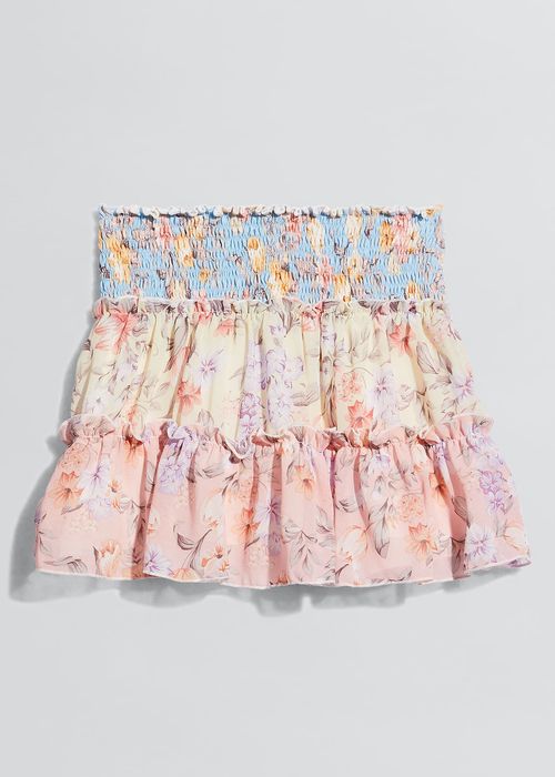 Girl's Floral-Print Tiered Ruffle Skirt, Size 4-6