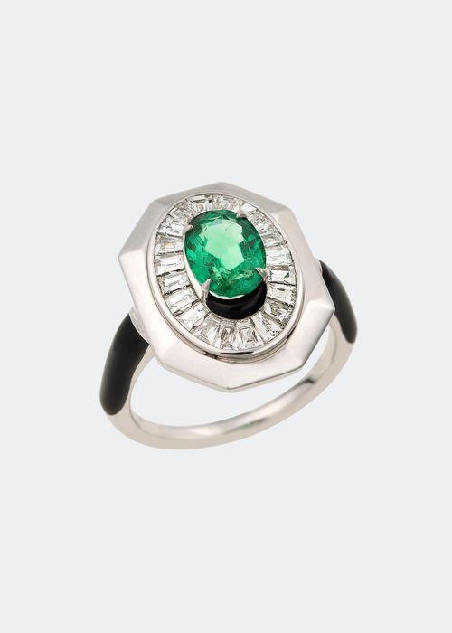 Oui Emerald Shield Ring with Diamonds