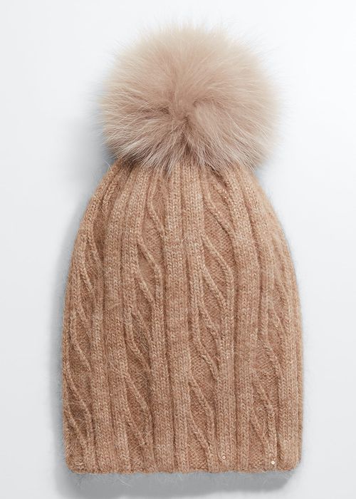 Knit Beanie w/ Fur Pompom