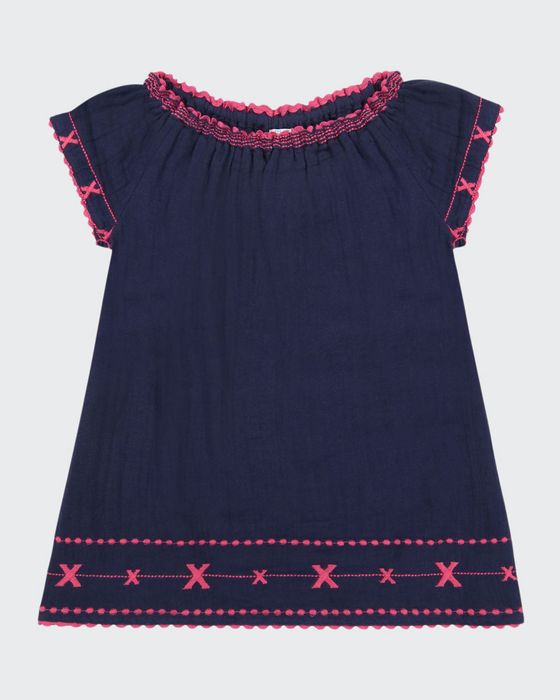 Girl's Hadley Embroidered Off-the-Shoulder Dress, Size 2-10