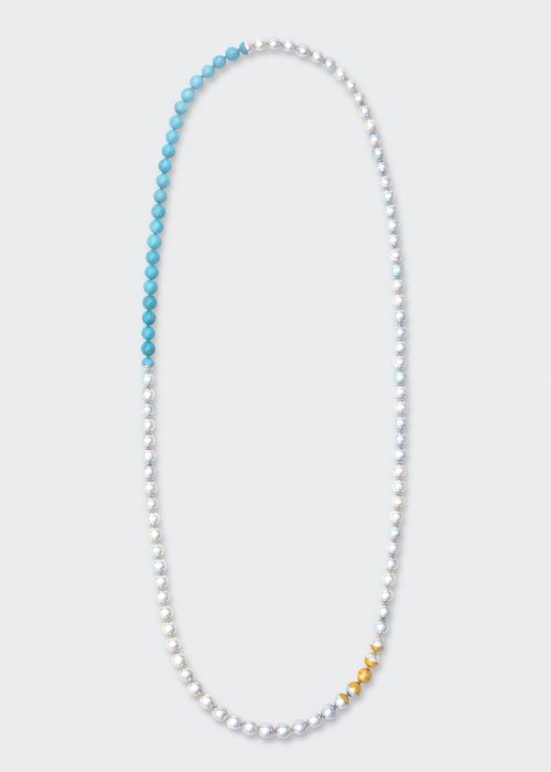 Long Sectional Pearl Necklace with Turquoise