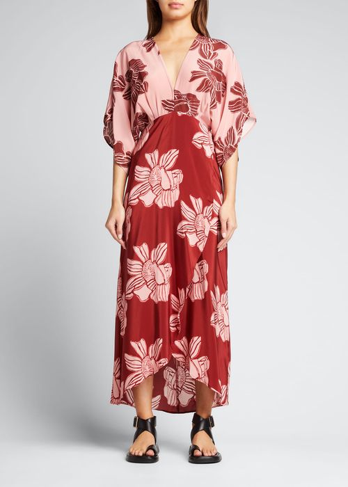 Katherine Kimono-Sleeve Silk Maxi Dress