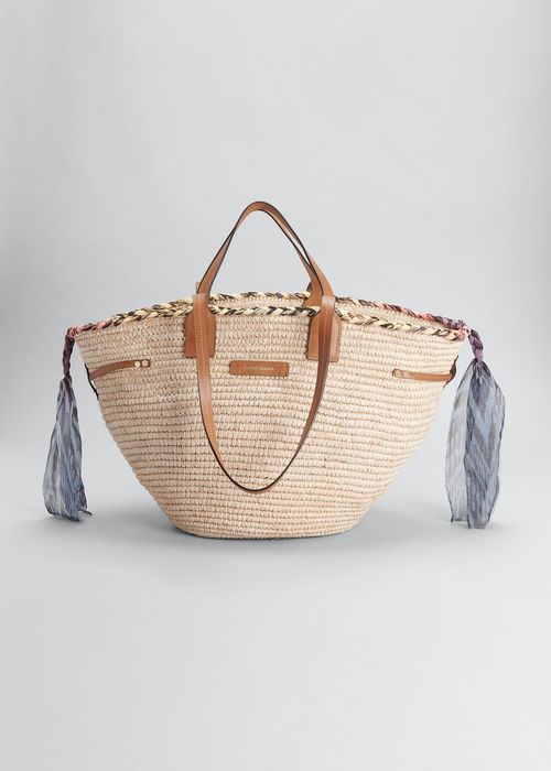 Twisted Scarf Raffia Beach Tote Bag