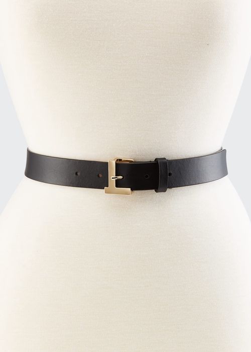 Gold L Beam Buckle Leather Belt
