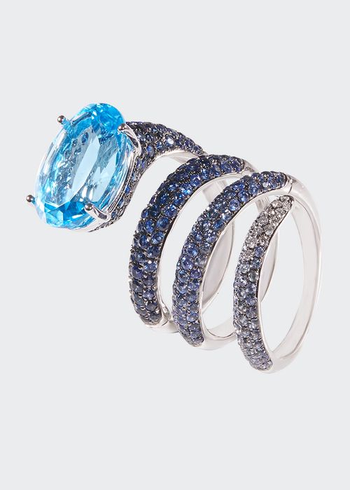 Convertible Blue Ring in 18k White Gold, Size 7.5