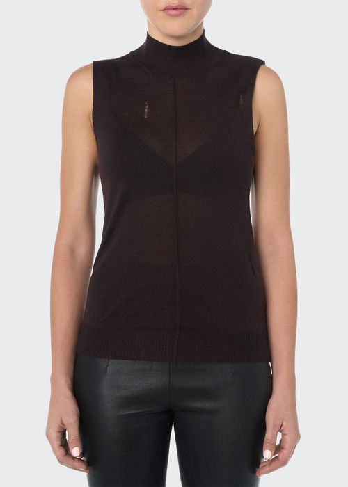 Distressed Mock-Neck Cashmere Shell