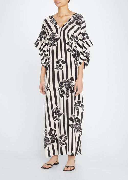 Beatriz Kimono-Sleeve Long Side-Slit Dress