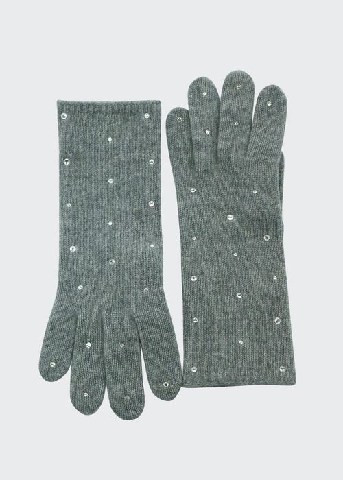 Jersey-Knit Cashmere Gloves with Crystals