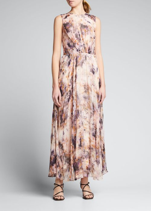 Dahlia Abstract-Print Crinkle Chiffon Maxi Dress