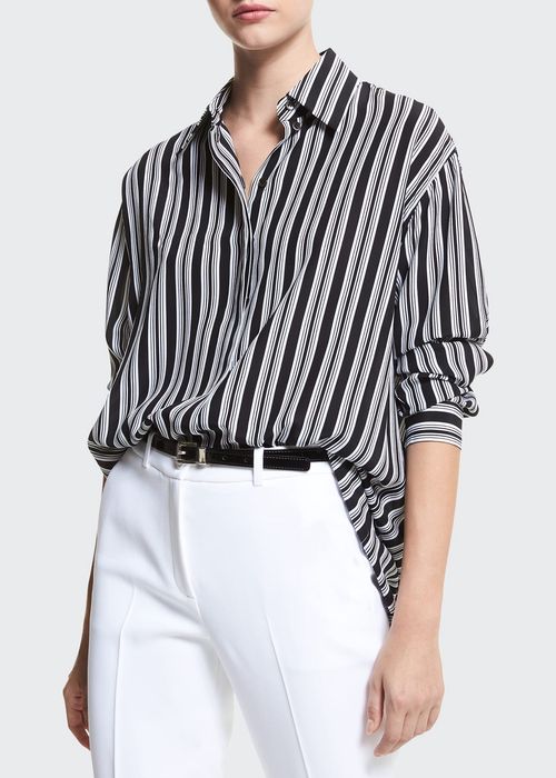 Striped Asymmetric Silk Tunic Shirt