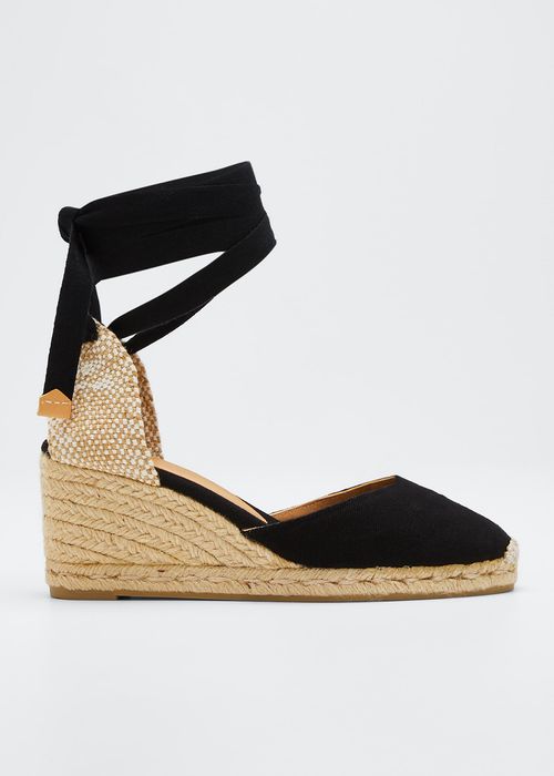Leather Wedge Espadrille Pumps