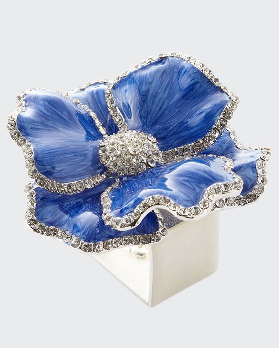 Floral Crystal Napkin Rings, Set of Four, Blue
