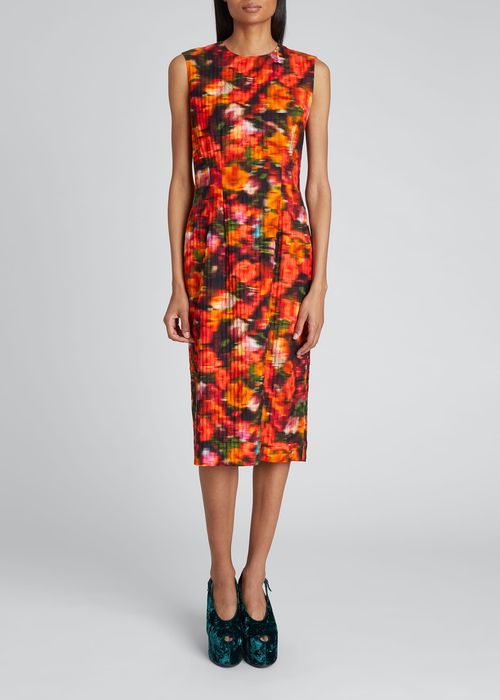 Blurry Floral-Print Jacquard Midi Dress