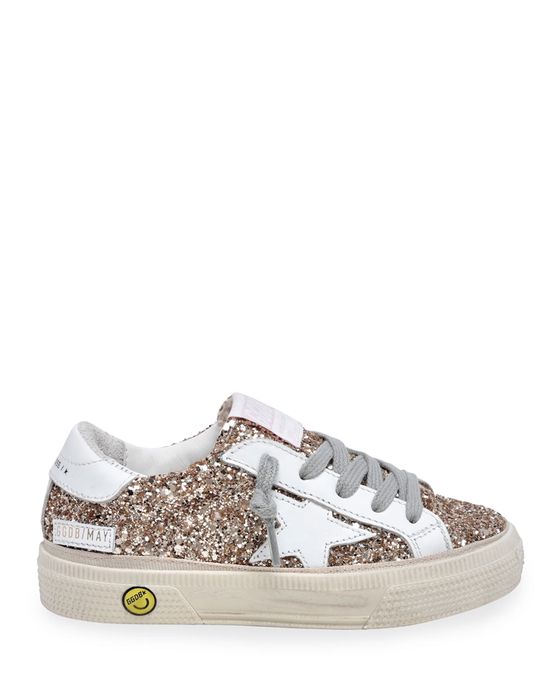 Girl's May Glitter Leather Low-Top Sneakers, Kids