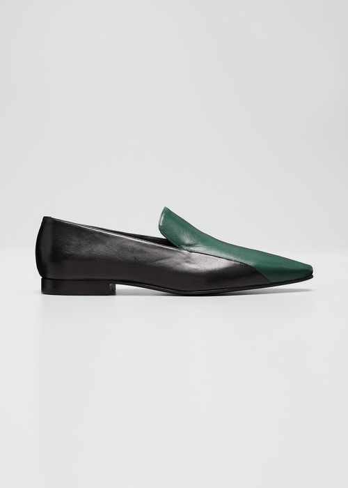 Bicolor Leather Flat Loafers