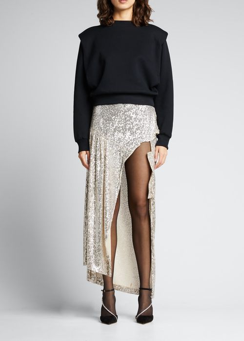 Sequin-Embellished Asymmetric Draped Skirt