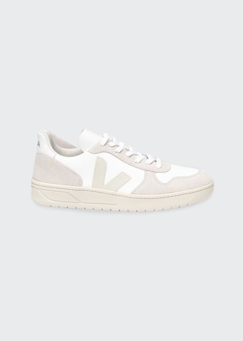 V-10 Mixed Leather Low-Top Court Sneakers