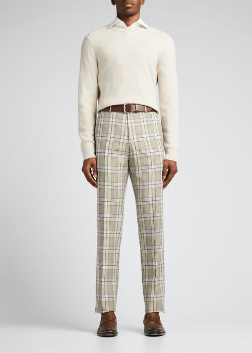 Men's Parker Plaid Linen-Cotton Trousers