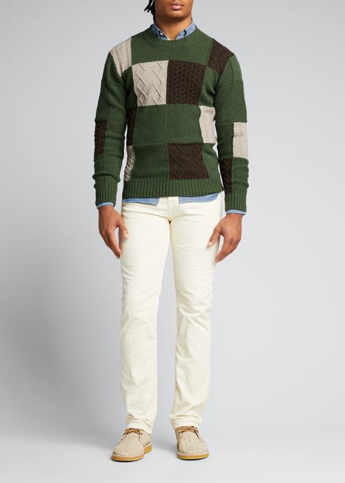 Men's Wool Patchwork Sweater, Brown/Tan/Olive