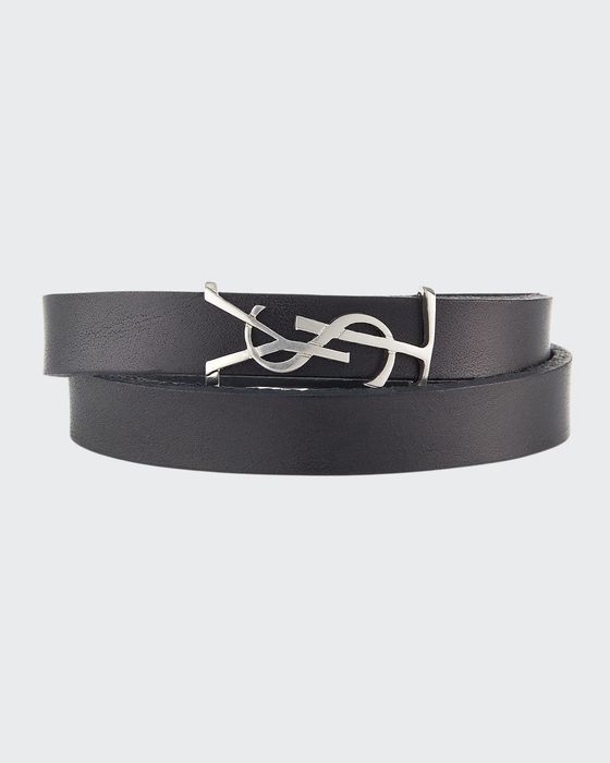 Leather Double-Wrap YSL Bracelet, Size M