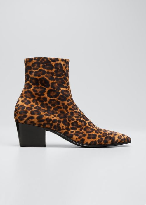 Men's Vassili Leopard-Print Zipped Leather Boots