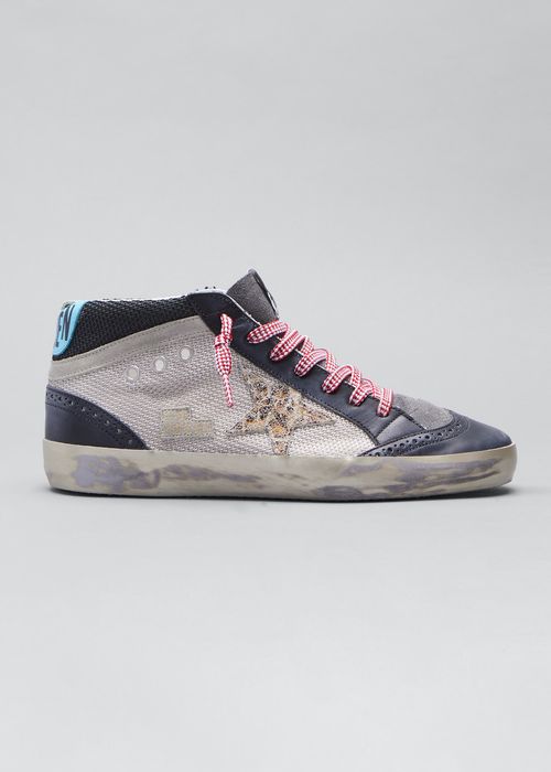 Mid Star Net Sneakers with Leather Spur And Heel Leopard Suede Star Suede Wave Sparkle Foxing