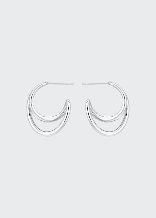 Initial Double Hoop Earrings, Silver
