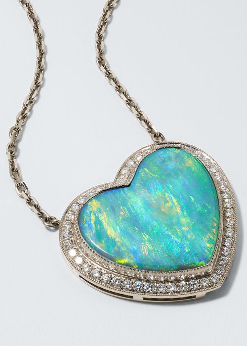 Australian Opal Heart Necklace with Diamonds