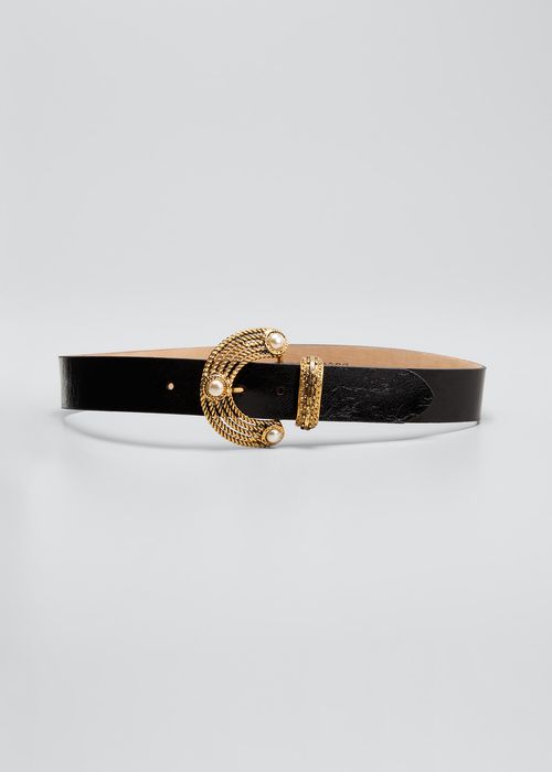Pearlescent Chain Leather Buckle Belt