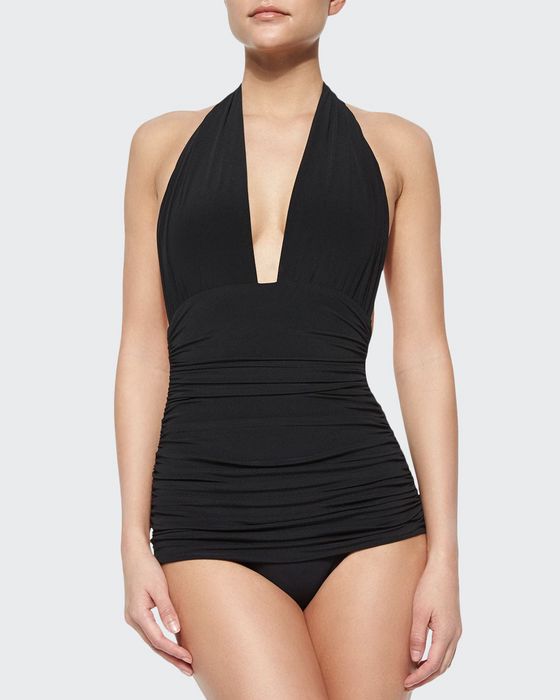Bill Ruched Halter Maillot Swimsuit