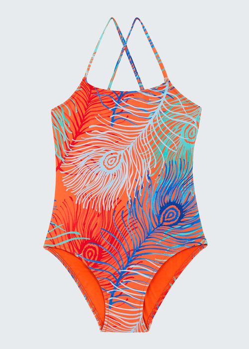 Girl's Plumes One-Piece Swimsuit, Size 2-14