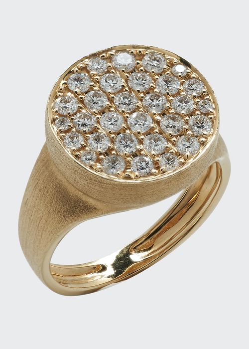 Matte 18k Yellow Gold Diamond Signet Pinky Ring, Size 4