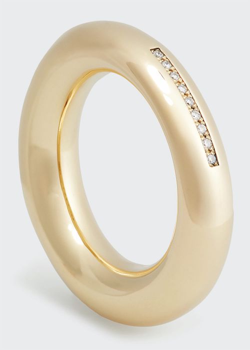 Yellow Gold Small Thick Band Ring with Diamonds