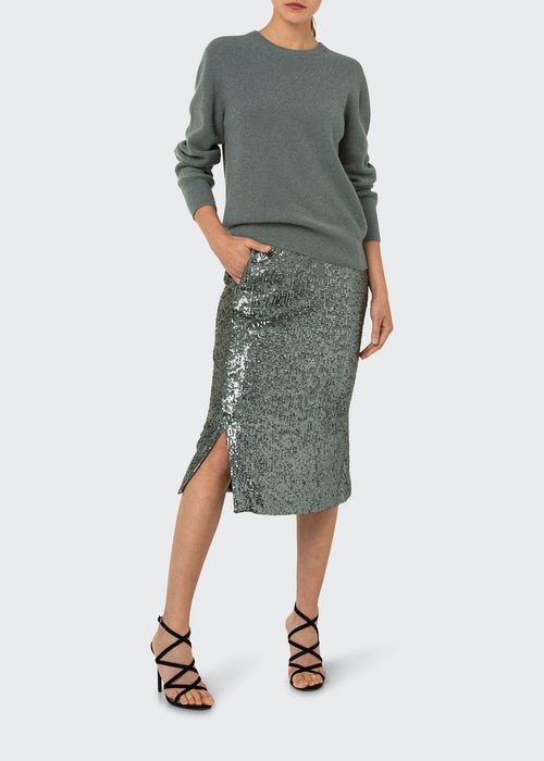 Sequined Jersey Pencil Midi Skirt