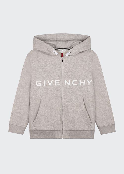Boy's Zip-Up Hoodie with Small Givenchy On Front & Big 4G Logo On Back, Size 8-14