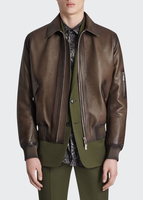 Men's Calfskin Leather Bomber Jacket