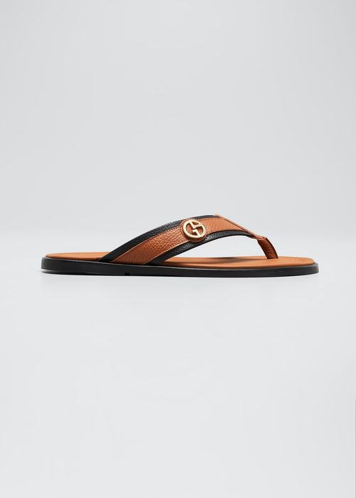 Men's Leather Logo Thong Sandals