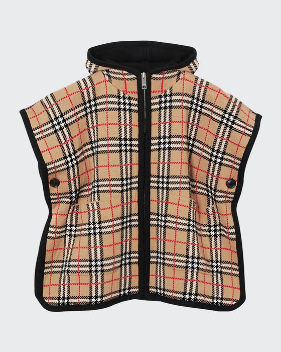 Kid's Hooded Check Cape, Size M-L