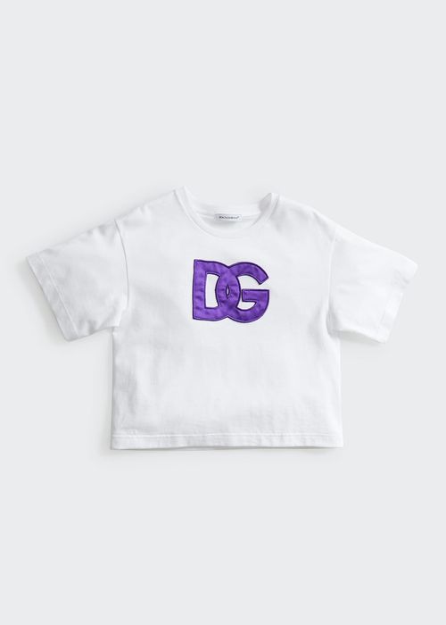 Girl's Interlocking Logo Embroidered Cropped T-Shirt, Size 4-6