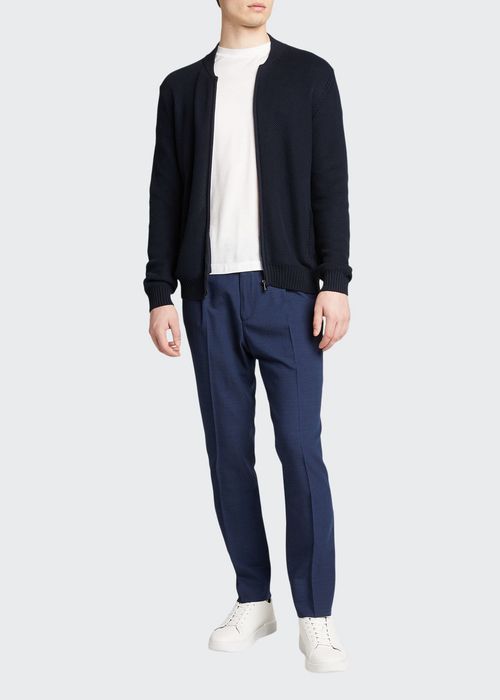 Men's Silk/Cotton Pique Zip-Front Cardigan