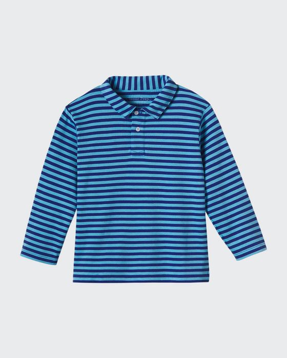 Boy's Henry Long-Sleeve Striped Polo Shirt, Size 2-14