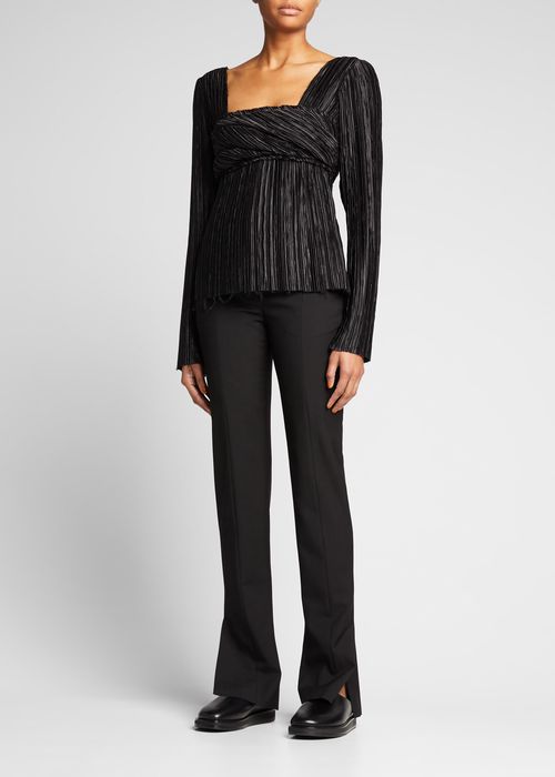 Square-Neck Pliss&eacute; Top