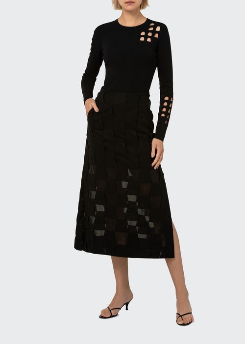 Trapezoid Side-Slits Cotton Voile Midi Skirt