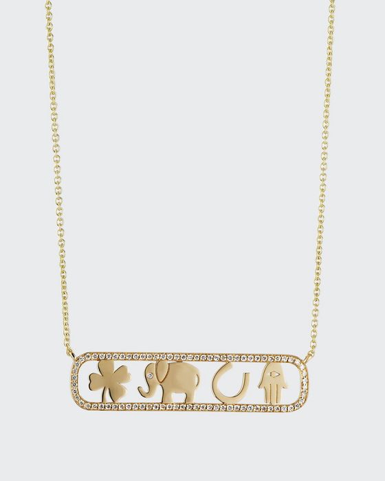 14k Diamond Icon Bar Necklace