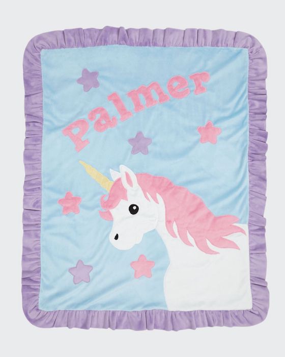 Personalized Unicorn Plush Blanket, Blue