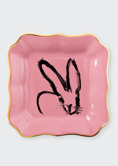 Bunny Portrait Plate with Gold Rim - Pink