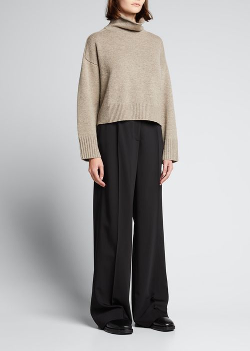 Wool-Cashmere Rib-Knit Turtleneck Sweater