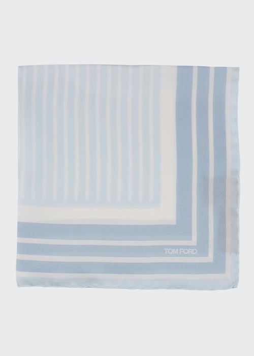 Men's Geo-Print Silk Pocket Square, Blue